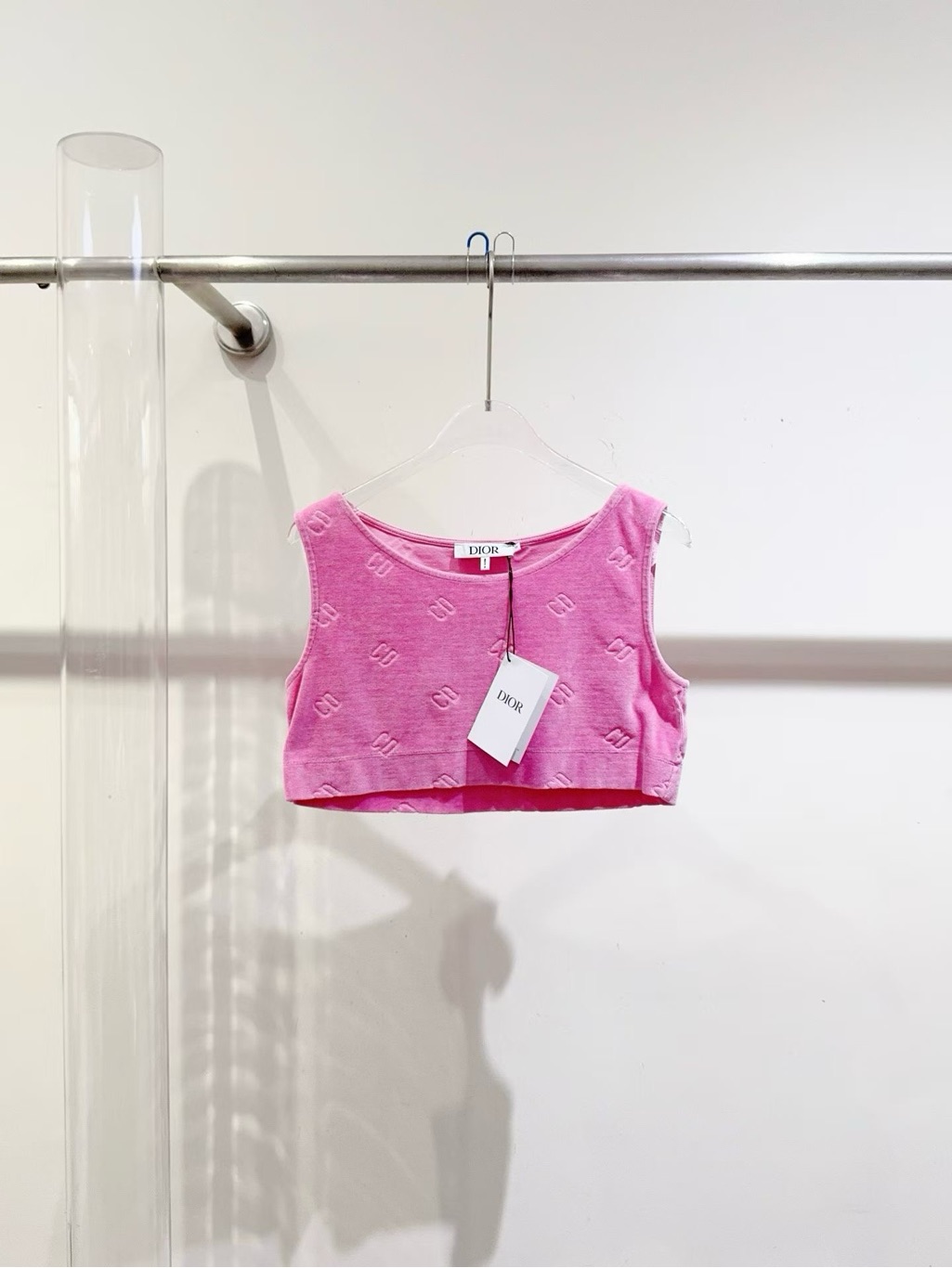 Steal Dior Pink Kids Cropped Tank Top With Signature Texture